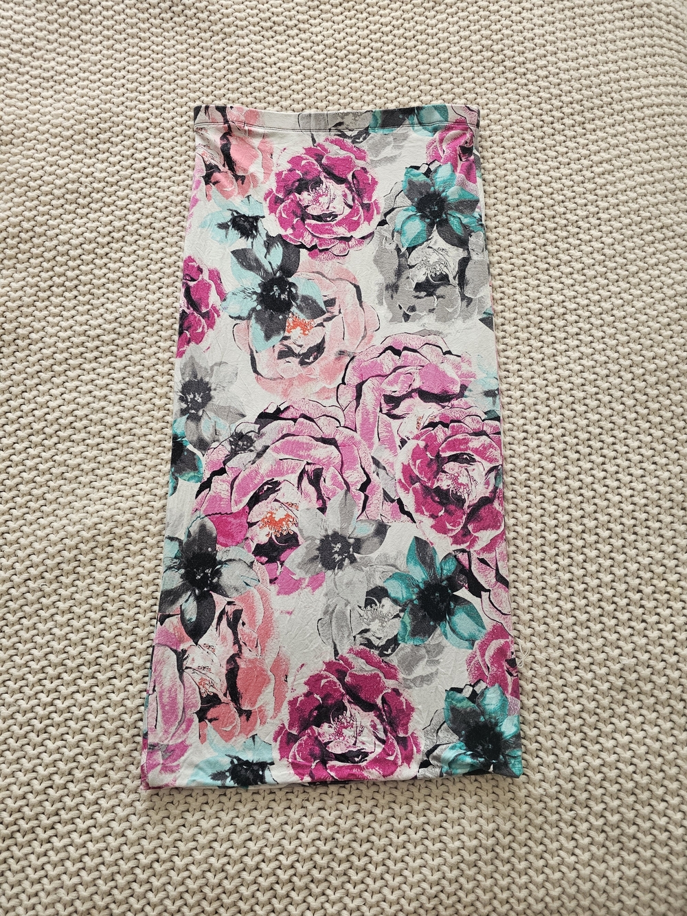 Bisou Bisou Pink Floral Midi Skirt with Teal Accents